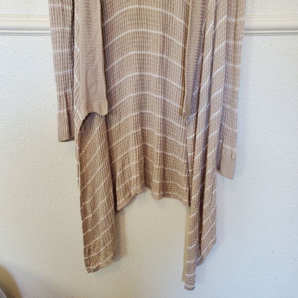 Rxb Striped Long Open Front Cardigan Long Sleeve Sweater Beige Boho Size M - Picture 2 of 14